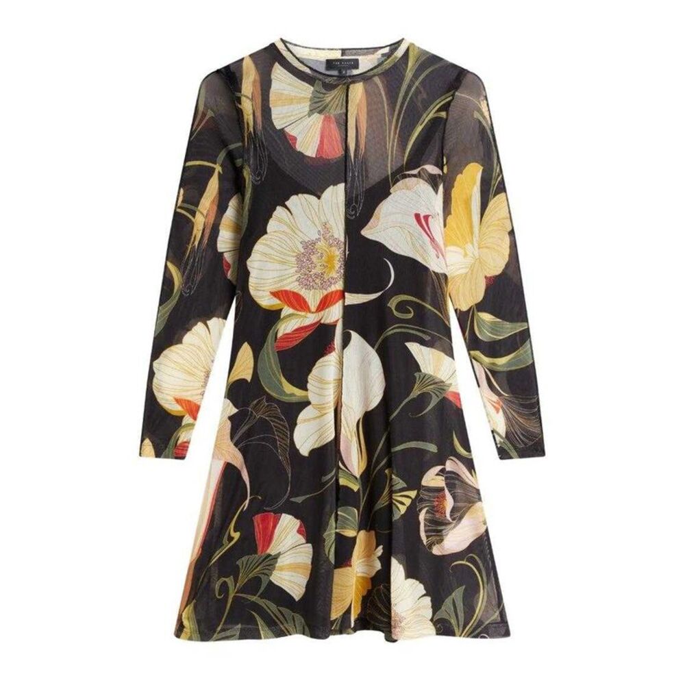 Ted Baker Womens/Ladies Floral Mesh Long-Sleeved Midi Dress / Black